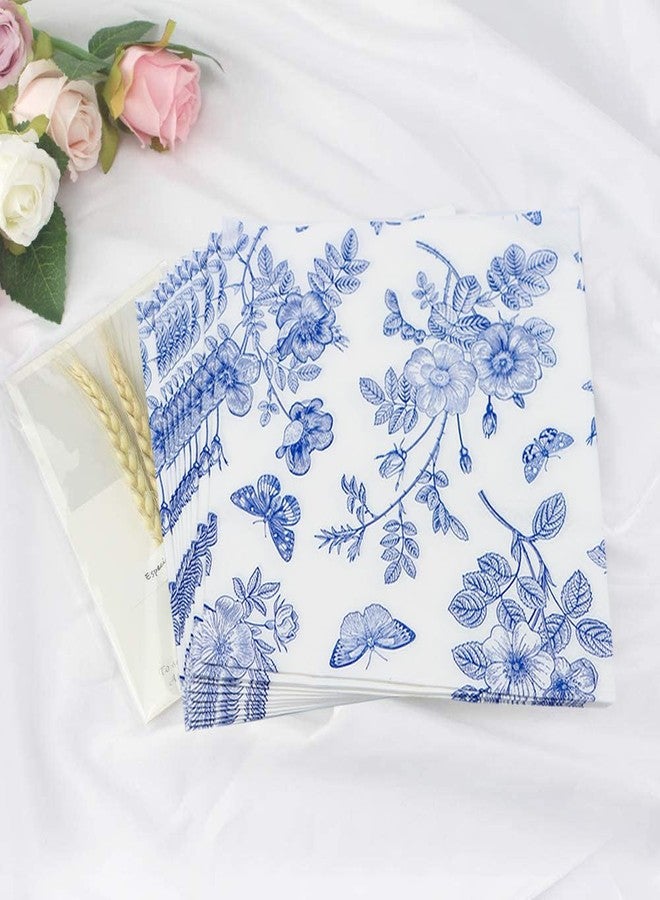 HSPAIDYP 100 Pack Floral Napkins Blue White Floral Cocktail Napkins Blue White Floral Paper Napkins Blue Flower Napkins for Bridal Baby Shower Tea Party Blue White Floral Birthday Party Supplies Decor - Image 4