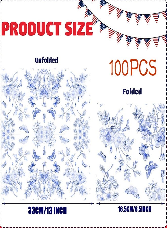 HSPAIDYP 100 Pack Floral Napkins Blue White Floral Cocktail Napkins Blue White Floral Paper Napkins Blue Flower Napkins for Bridal Baby Shower Tea Party Blue White Floral Birthday Party Supplies Decor - Image 3