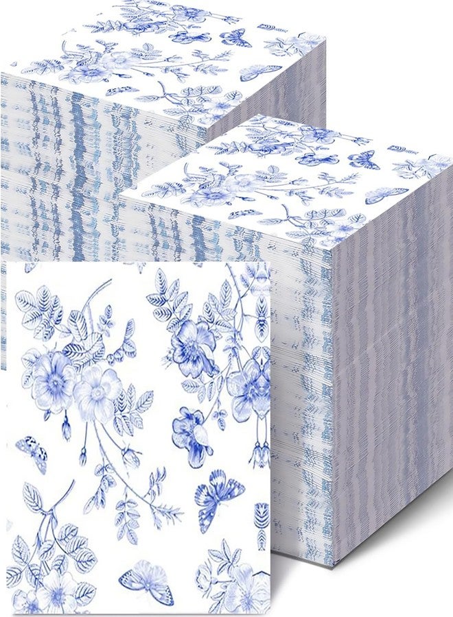 HSPAIDYP 100 Pack Floral Napkins Blue White Floral Cocktail Napkins Blue White Floral Paper Napkins Blue Flower Napkins for Bridal Baby Shower Tea Party Blue White Floral Birthday Party Supplies Decor - Image 1