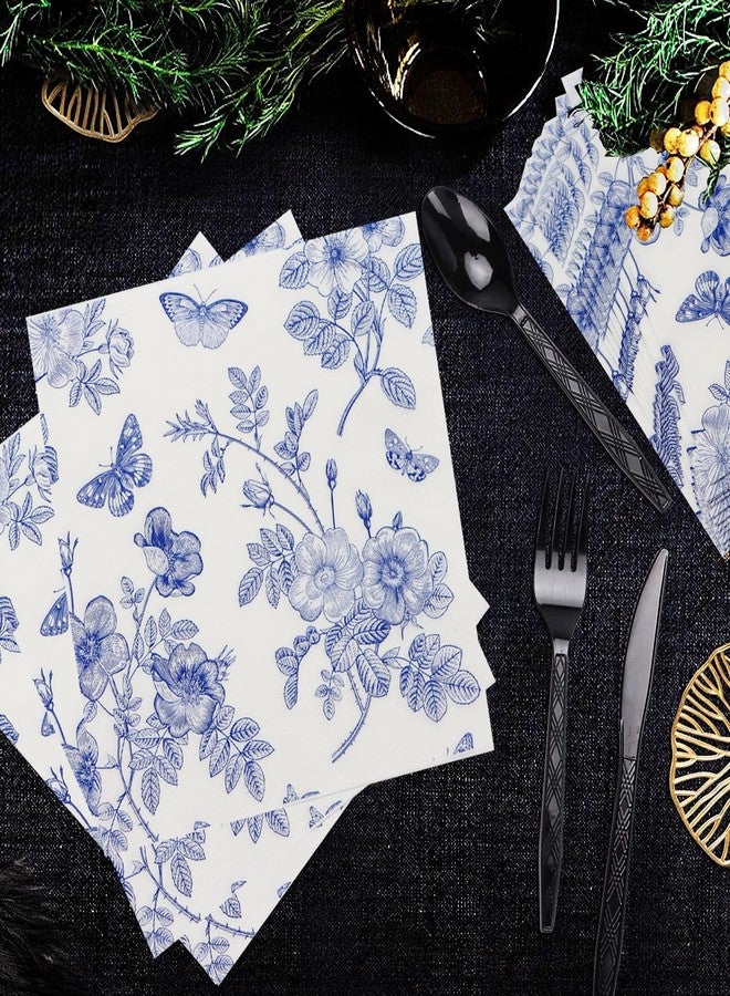 HSPAIDYP 100 Pack Floral Napkins Blue White Floral Cocktail Napkins Blue White Floral Paper Napkins Blue Flower Napkins for Bridal Baby Shower Tea Party Blue White Floral Birthday Party Supplies Decor - Image 5