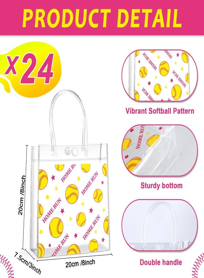 Lonfliness 24Pcs Softball Clear PVC Gift Bag with Handles Bulk Sport Theme Goodie Treat Candy Bags Softball Present Bags for Girls Birthday Baby Shower Party Favor Decors Supplies 8 x 8 x 3In - Image 2