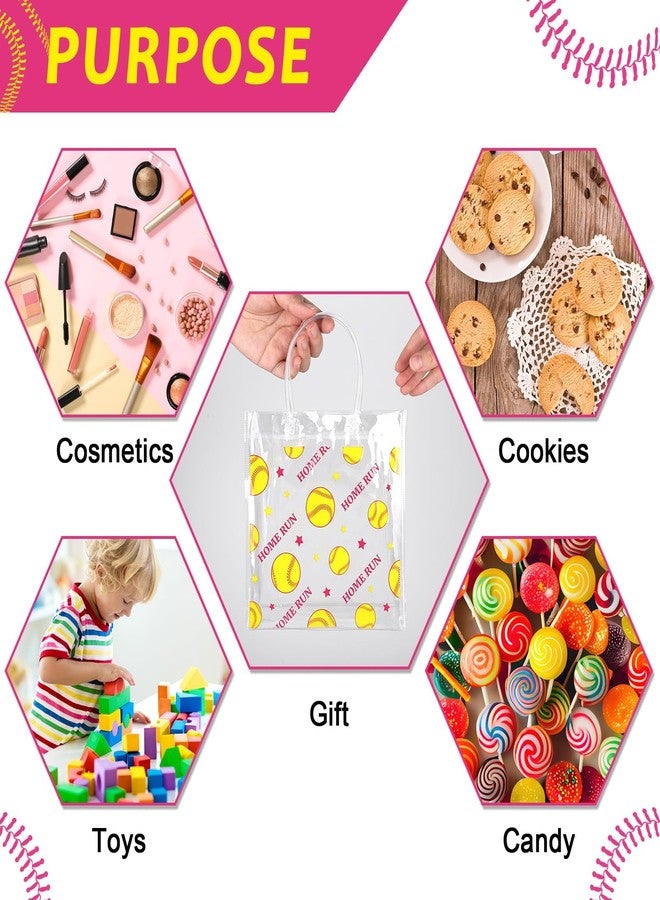 Lonfliness 24Pcs Softball Clear PVC Gift Bag with Handles Bulk Sport Theme Goodie Treat Candy Bags Softball Present Bags for Girls Birthday Baby Shower Party Favor Decors Supplies 8 x 8 x 3In - Image 3