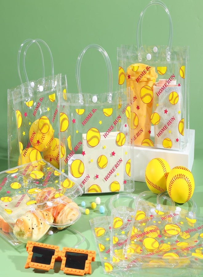 Lonfliness 24Pcs Softball Clear PVC Gift Bag with Handles Bulk Sport Theme Goodie Treat Candy Bags Softball Present Bags for Girls Birthday Baby Shower Party Favor Decors Supplies 8 x 8 x 3In - Image 4