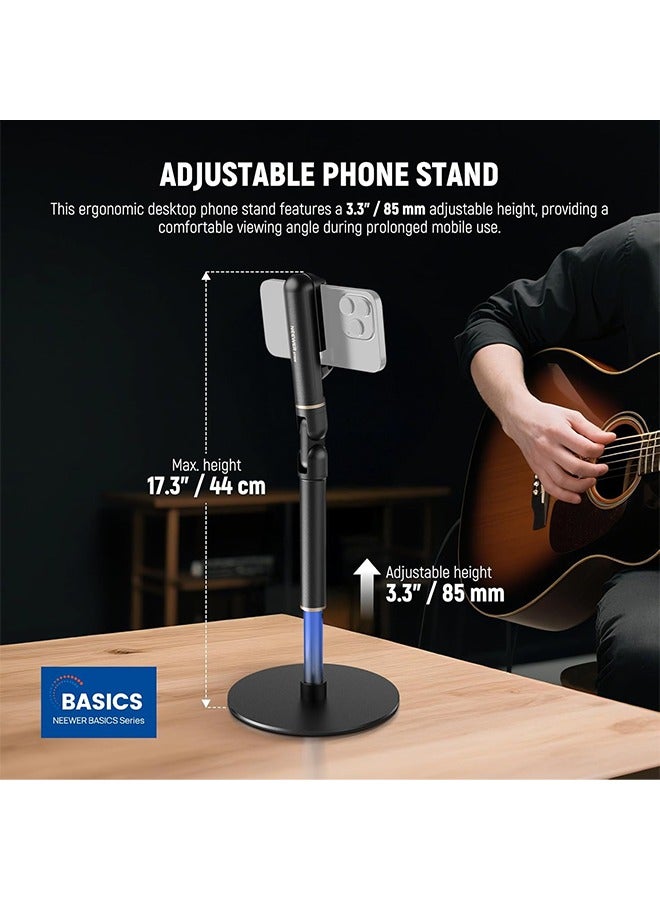 Neewer NEEWER Basics Cell Phone Stand for Desk, Adjustable Phone Holder Clamp with Weighted Metal Base, Office Table Phone Mount Compatible with iPhone 16 15 Pro Max Plus Samsung for Video Recording  - Image 3