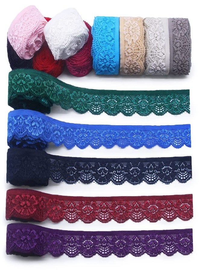 SEMINI 28 Yards 1" Wide Lace Elastic Trim 14 Colors Lace Ribbon Flower Edge Trimming for Sewing Craft Wedding Party Decor Clothes(NO064 Mixed Color) - Image 1