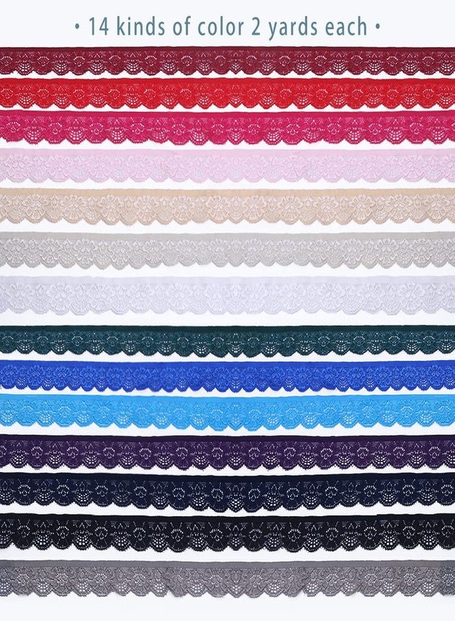 SEMINI 28 Yards 1" Wide Lace Elastic Trim 14 Colors Lace Ribbon Flower Edge Trimming for Sewing Craft Wedding Party Decor Clothes(NO064 Mixed Color) - Image 4