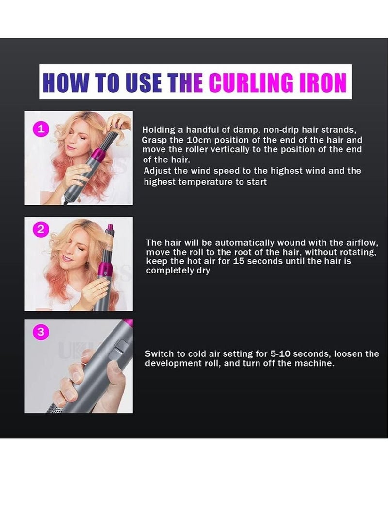 5 In 1 Hair Curler Rotating Hair Dryer Hair Straightener Comb Curling Brush 5 interchangeable barrels, 3 adjustable modes, 30S heating, - Image 5