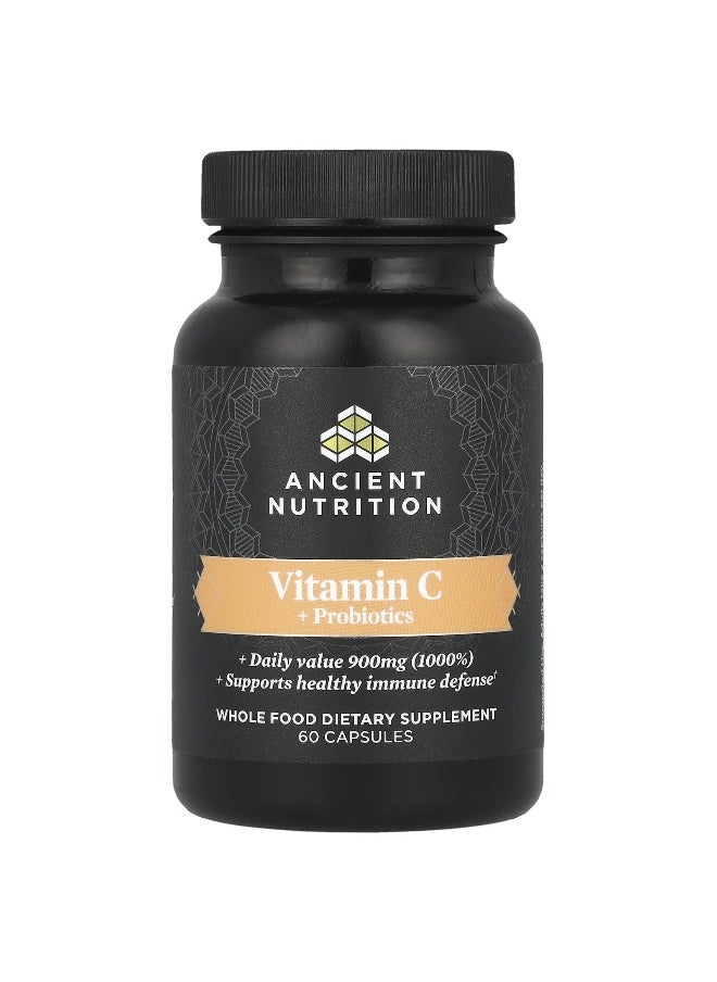 Ancient Nutrition - Ancient Nutrition, Vitamin C + Probiotics, 60 Capsules - Image 1