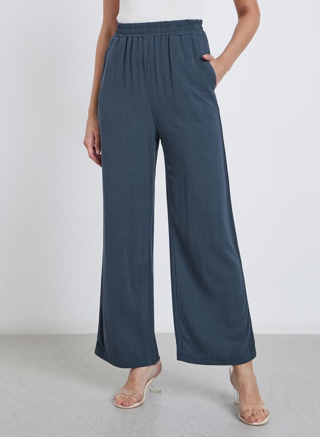 Styli Charcoal Linen Look Pants with Elastic Waist - Image 2