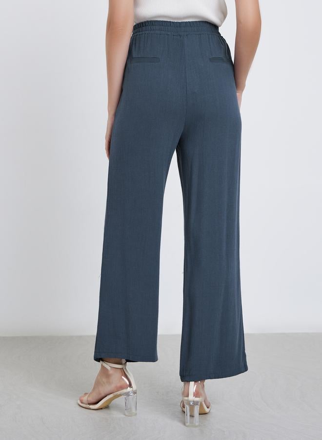 Styli Charcoal Linen Look Pants with Elastic Waist - Image 4