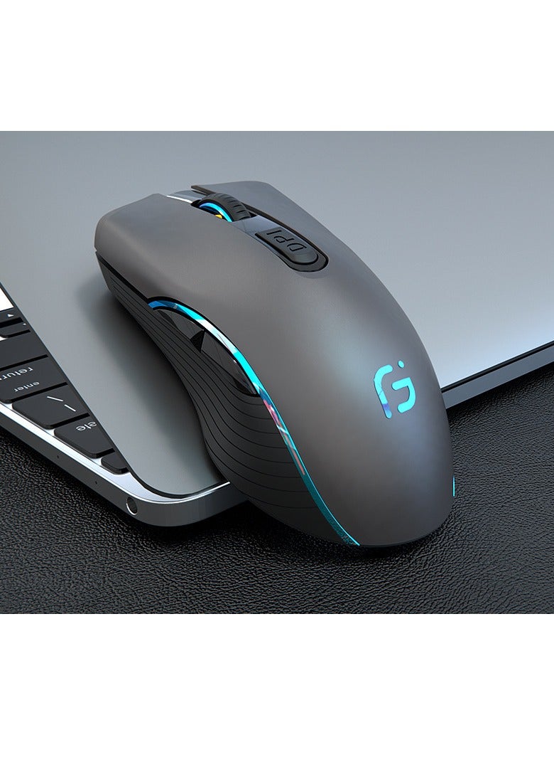 Rechargeable Computer Mouse Dual Mode Bluetooth + 2.4Ghz Wireless USB Mouse 2400DPI Optical Gaming Mouse Gamer Mice for PC Laptop (Grey) - Image 5