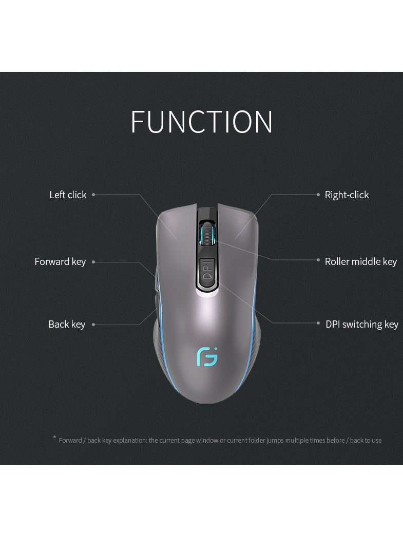 Rechargeable Computer Mouse Dual Mode Bluetooth + 2.4Ghz Wireless USB Mouse 2400DPI Optical Gaming Mouse Gamer Mice for PC Laptop (Grey) - Image 3
