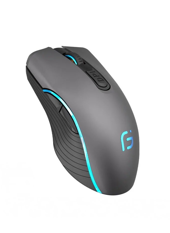 Rechargeable Computer Mouse Dual Mode Bluetooth + 2.4Ghz Wireless USB Mouse 2400DPI Optical Gaming Mouse Gamer Mice for PC Laptop (Grey) - Image 1