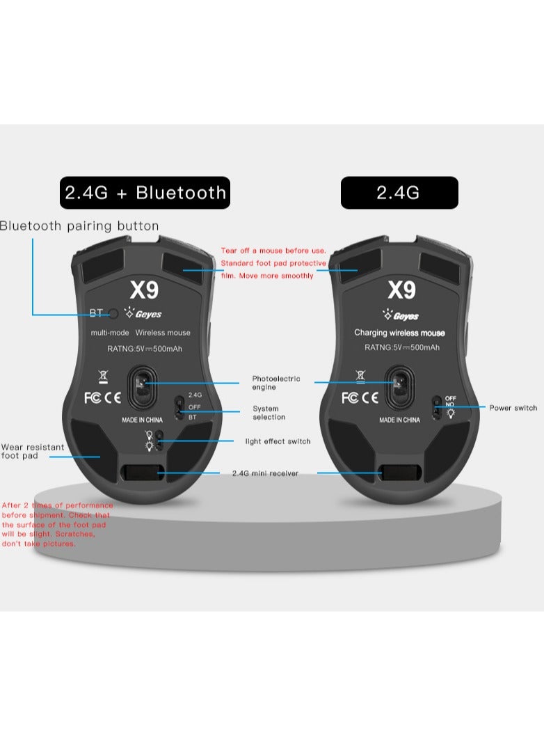 Rechargeable Computer Mouse Dual Mode Bluetooth + 2.4Ghz Wireless USB Mouse 2400DPI Optical Gaming Mouse Gamer Mice for PC Laptop (Grey) - Image 4