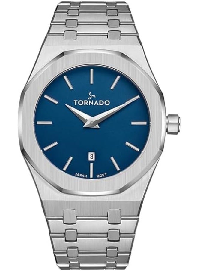 تورنيدو ساعة رجالية بحركة مييوتا ، مينا تناظري وسوار ستانلس ستيل مصقول - -، فضي - Image 1