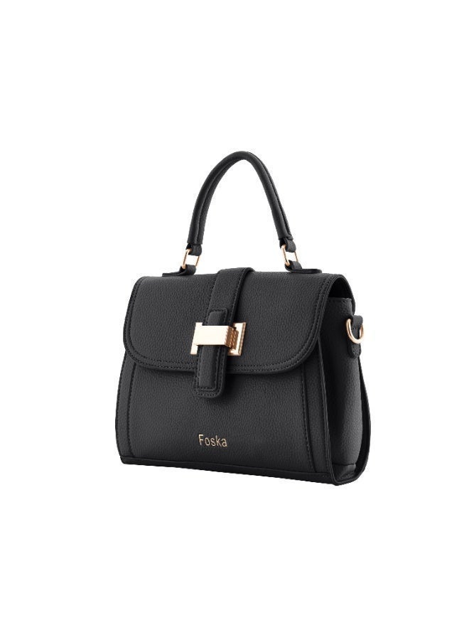 فوسكا شنطة كتف وكروس نسائية Foska لون أسود جلد فاخر بمقبض علوي – مثالية للعمل والمناسبات - Image 2