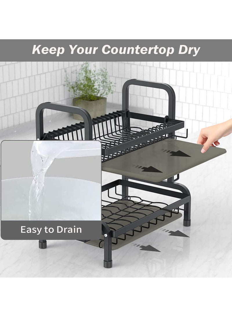 INFOSUN Dish Drying Rack, 2-Tier Dish Rack Drainboard Set, Large Rust-Proof Dish Drainer with Drip Tray Knife Holder, Cutting Board Holder for Kitchen Dish Strainers Dish Dryer Rack for Counter(Black) - Image 4