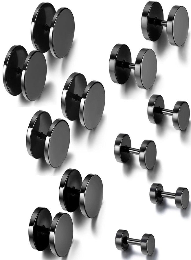 Aroncent 12PCS 6 Pairs 4-14mm Stainless Steel Black Tapers Cheater Faux Fake Ear Plugs Gauges Stud Earrings Set - Image 1