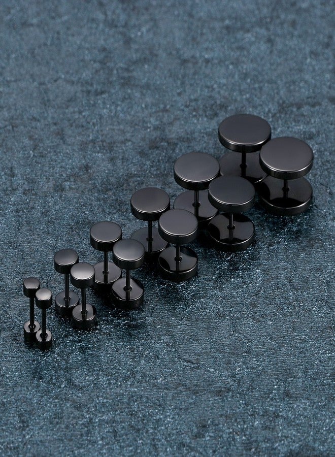Aroncent 12PCS 6 Pairs 4-14mm Stainless Steel Black Tapers Cheater Faux Fake Ear Plugs Gauges Stud Earrings Set - Image 4