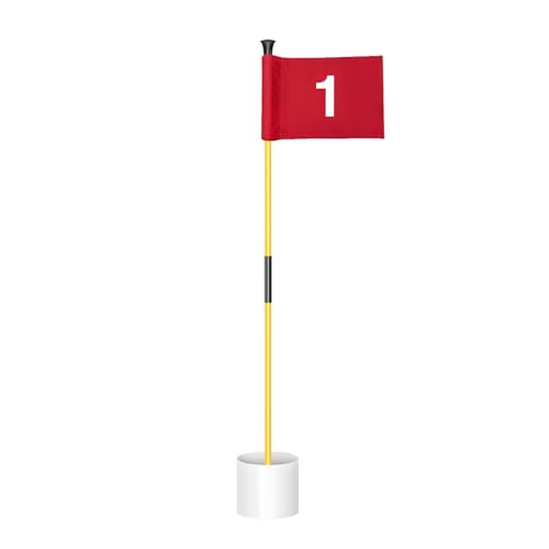 KINGTOP Miniature Golf Flagstick Practice Putting Green Flags for Yard Golf Pin Flag Hole Cup Set Portable 2Section Design 3ft Flagpole Red Flag Numbered 1 Indoor Outdoor