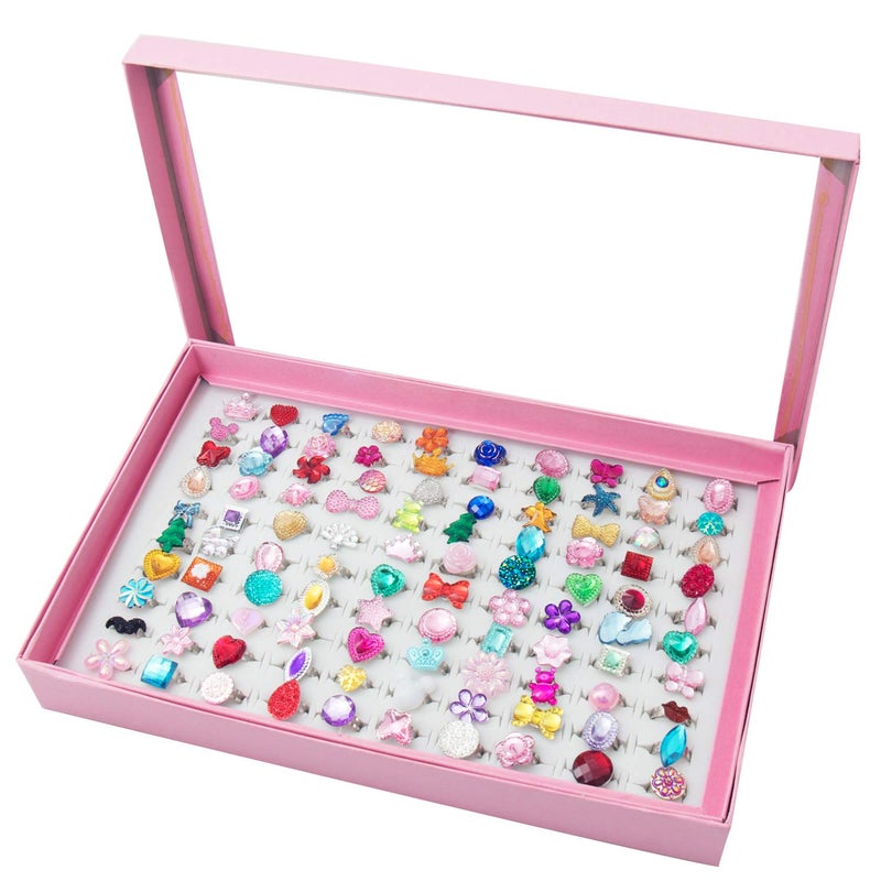 SOTOGO ONEST 100 Pieces Little Girl Rings Jewelry Rings Girl Pretend Play Ring and Dress up Ring Little Girls Gift - Image 3