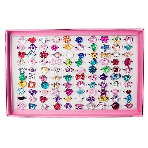 SOTOGO ONEST 100 Pieces Little Girl Rings Jewelry Rings Girl Pretend Play Ring and Dress up Ring Little Girls Gift - Image 5
