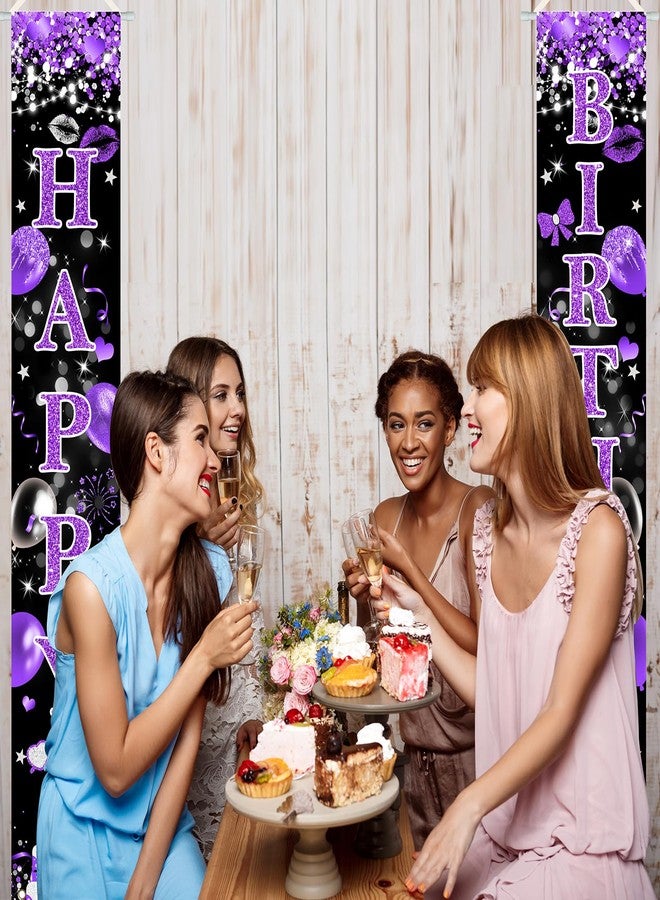 افيزانو لافتة عيد ميلاد سعيد باللون البنفسجي من أفزانو، زينة حفلات عيد ميلاد لامعة باللونين البنفسجي والأسود للفتيات والسيدات، لافتات عيد ميلاد سعيد للشرفة، مستلزمات زينة الأبواب - Image 2