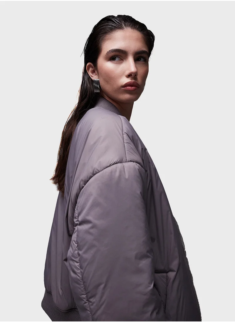 TOPSHOP Topshop nylon bomber jacket in grey - GREY