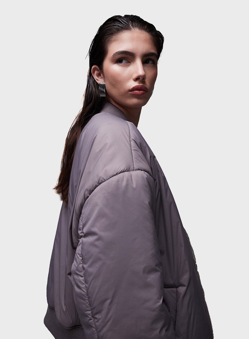 TOPSHOP Topshop nylon bomber jacket in grey - GREY  - Image 2