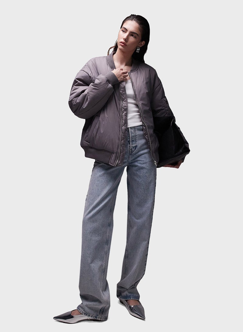 TOPSHOP Topshop nylon bomber jacket in grey - GREY  - Image 4
