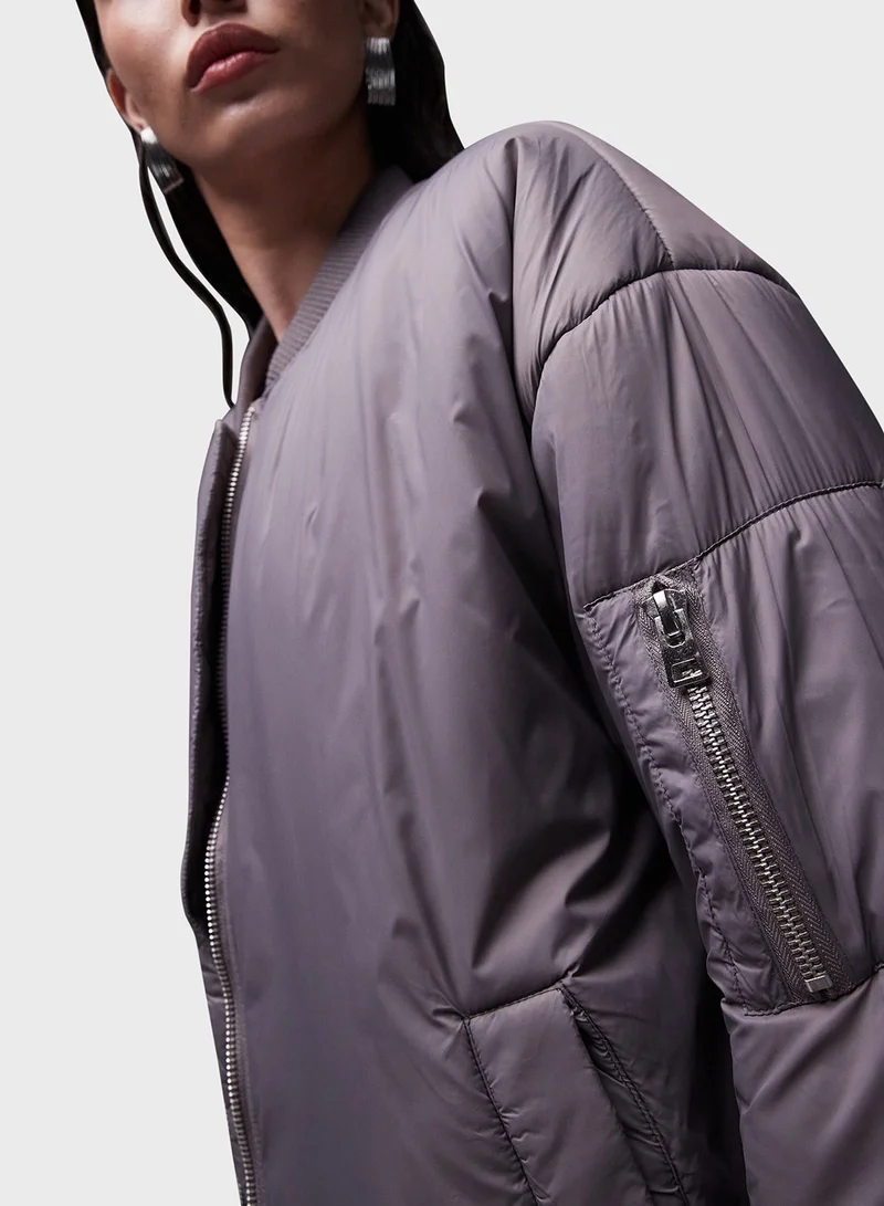 TOPSHOP Topshop nylon bomber jacket in grey - GREY