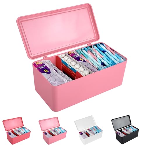 ChengFu Pad and Tampon Organizer for BathroomSanitary Napkin Holder Pad and Tampon Organizer for Period Sanitary Napkin Storage Container Light Pink - Image 1