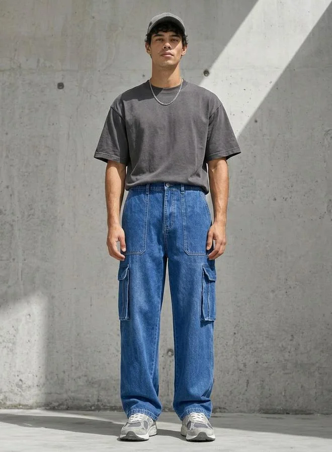 Styli Men Baggy Cargo Jeans with Pockets