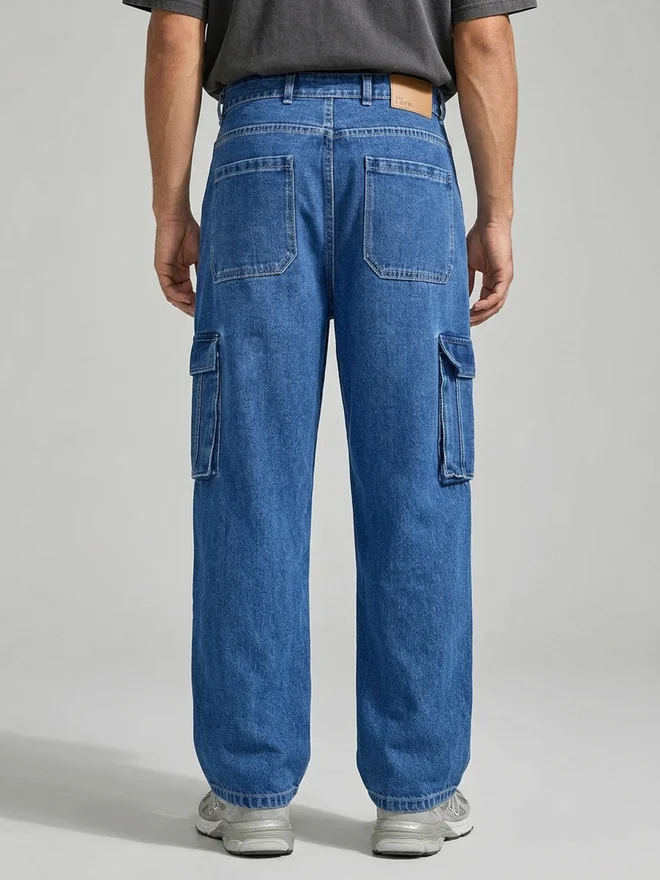 Styli blue Men Baggy Cargo Jeans with Pockets for Men | Best Price UAE