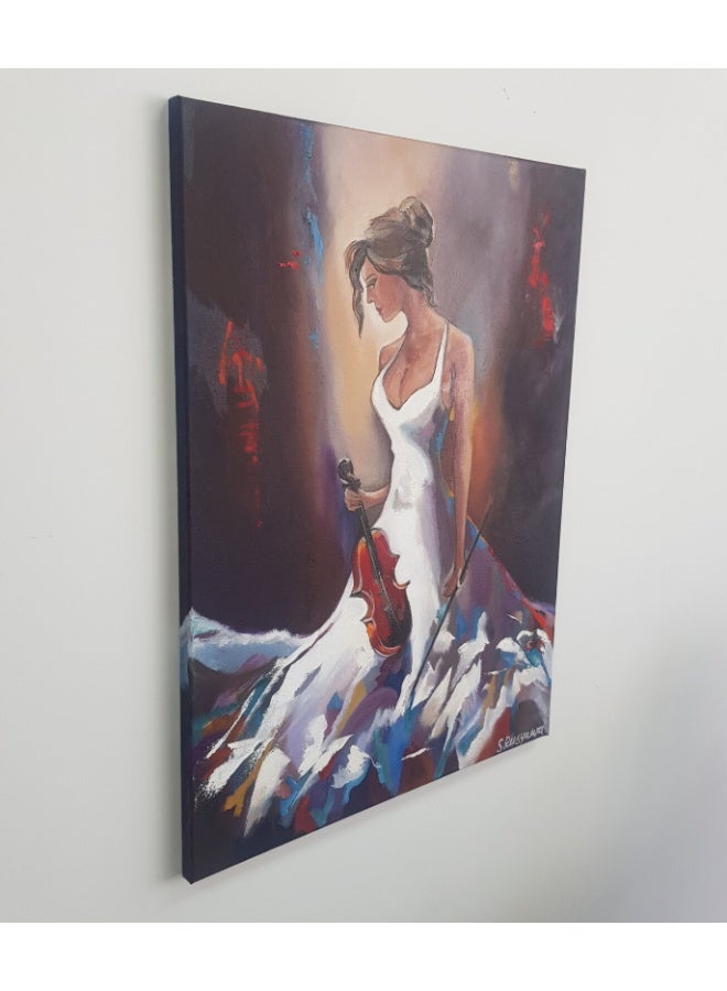 Girl with Violin Oil Painting: Abstract Impressionism, Musician Wall Art - Image 2
