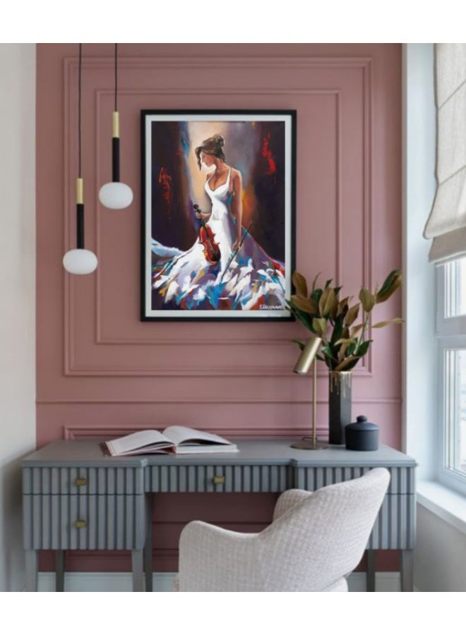 Girl with Violin Oil Painting: Abstract Impressionism, Musician Wall Art - Image 4