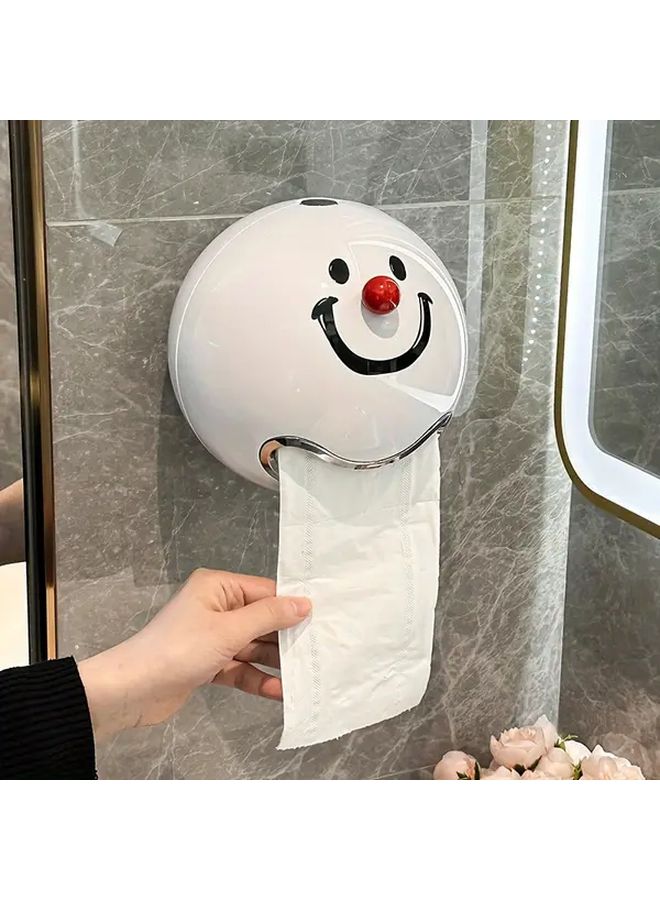 Smiling Face Round Wall Mounted Self Adhesive Waterproof Tissue Holder Plastic Bathroom Organizer - Image 2