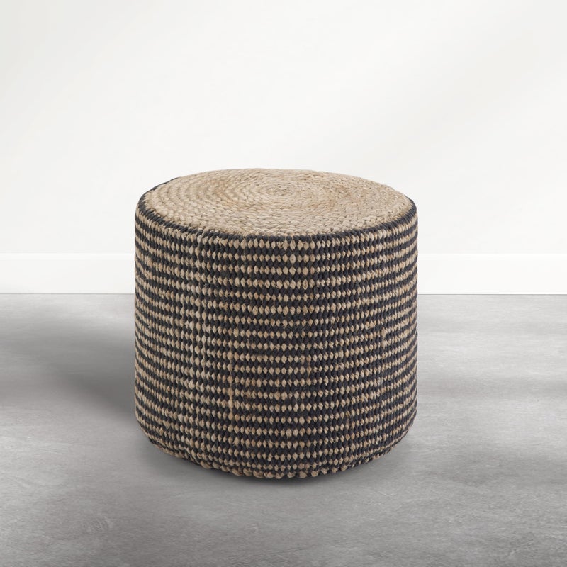 Simpli Home SIMPLIHOME Larissa Round Pouf - 18 inch Wide Hand Braided Jute Ottoman in Sandy Natural/Ebony, Boho Footstool or Extra Seating for Living Room or Kids Room with Polystyrene Bead Filling, Assembled - Image 3