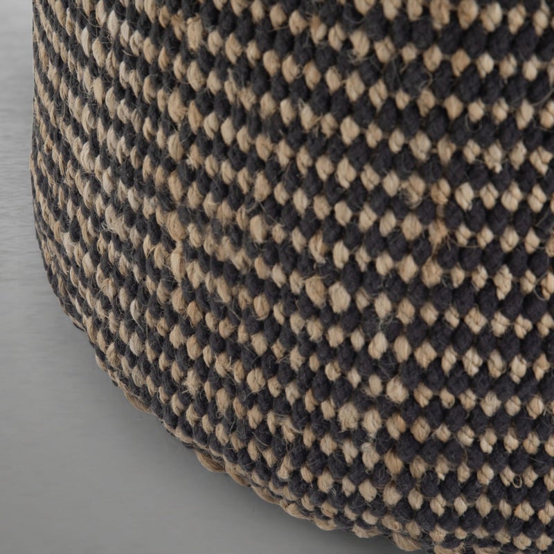 Simpli Home SIMPLIHOME Larissa Round Pouf - 18 inch Wide Hand Braided Jute Ottoman in Sandy Natural/Ebony, Boho Footstool or Extra Seating for Living Room or Kids Room with Polystyrene Bead Filling, Assembled - Image 5