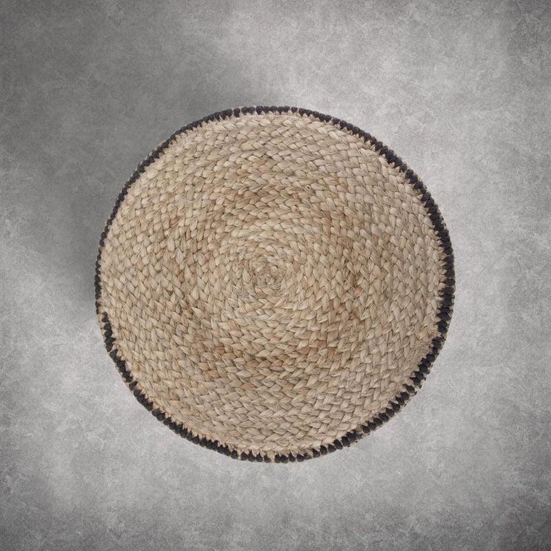 Simpli Home SIMPLIHOME Larissa Round Pouf - 18 inch Wide Hand Braided Jute Ottoman in Sandy Natural/Ebony, Boho Footstool or Extra Seating for Living Room or Kids Room with Polystyrene Bead Filling, Assembled - Image 4