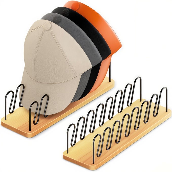 HAT ORGANIZER FOR BASEBALL CAPS2 PACK WOOD METAL HAT RACK HOLDS 14 FOR BASEBALL CAPS SPACESAVING CLOSET SHELF ORGANIZER FOR BEDROOM DRESSER ENTRYWAY