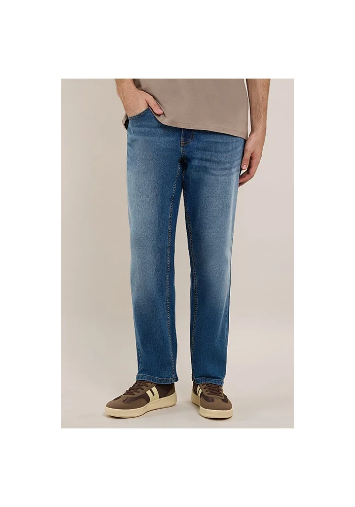 Faded Straight Fit Jeans with Button Closure