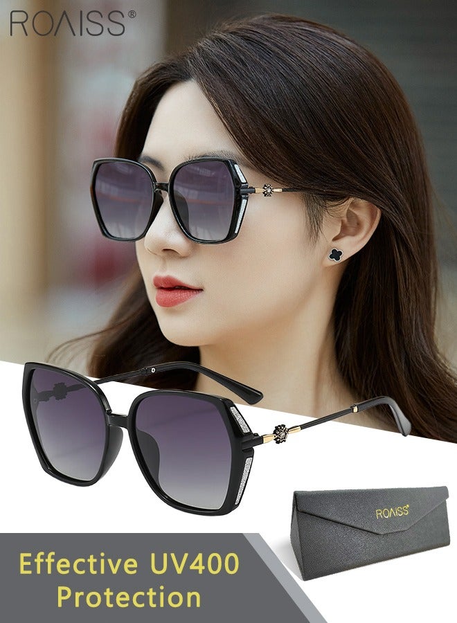 roaiss Women's Polarized Butterfly Sunglasses, UV400 Protection Sun Glasses Rhinestones Decoration, Fashion Anti-glare Sun Shades for Women with Glasses Case, 57mm - Image 1