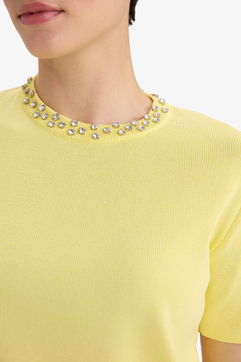 DeFacto Yellow Woman Regular Fit Crew Neck Embroidered Knitwear Pullover Casual - Image 5