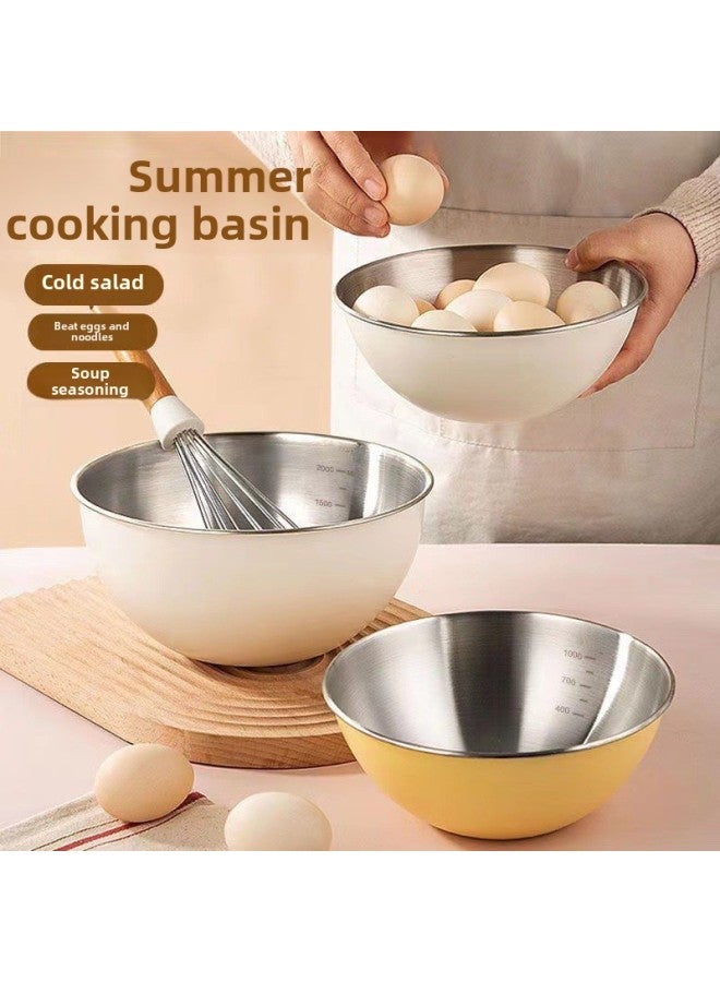 304 Stainless Steel Japanese-style Cooking Basin Drainer Basin Household Vegetable Washing Basket Printing Scale Baking Washing Rice Beating Egg And Basin-Specifications:304 Basin Spray Paint—sand Yellow-Color:26cm  - Image 2