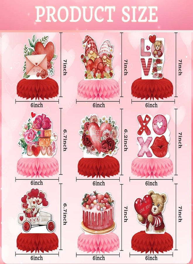 KSKSPE 9 Pcs Valentine's Day Party Decorations,KSKSPE Valentine's Day Honeycomb Centerpieces for Tables Heart 3D Valentines Day Theme Party Decor Supplies - Image 2