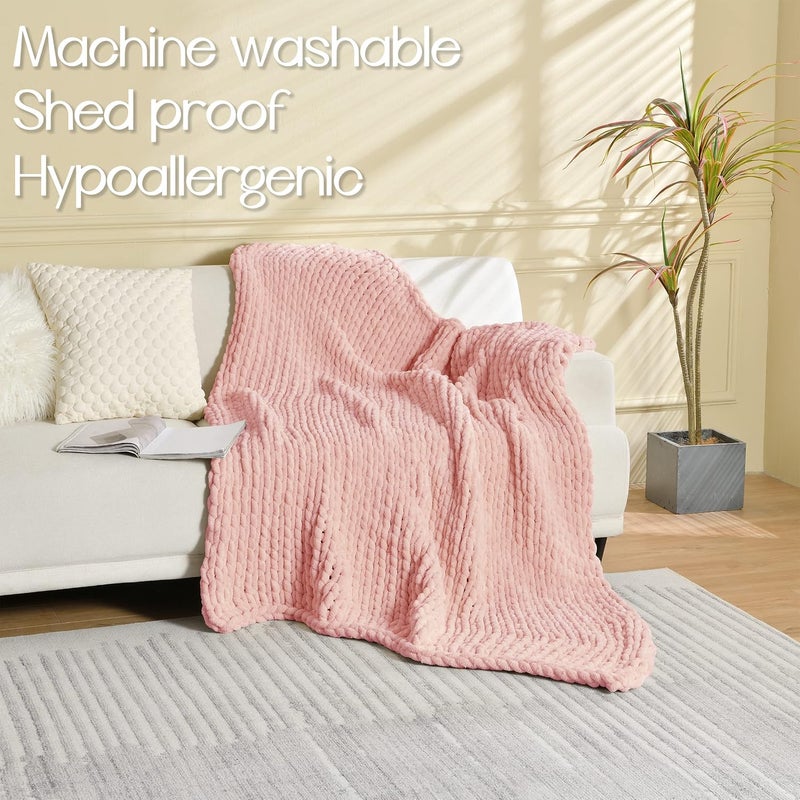 Maetoow Tighter Version Chenille Chunky Knit Blanket Throw 50×60 Inch, Handmade Warm & Cozy Blanket Couch, Bed, Home Decor, Soft Fleece Banket, Boho Thick Blankets and Giant Yarn Throws, Rose Pink - Image 4