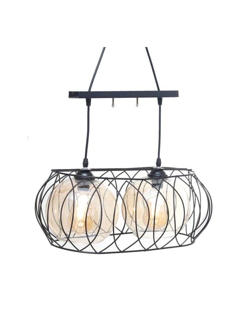 Modern Metal Oval Chandelier 2 Bulbs Black UnSaLi-36