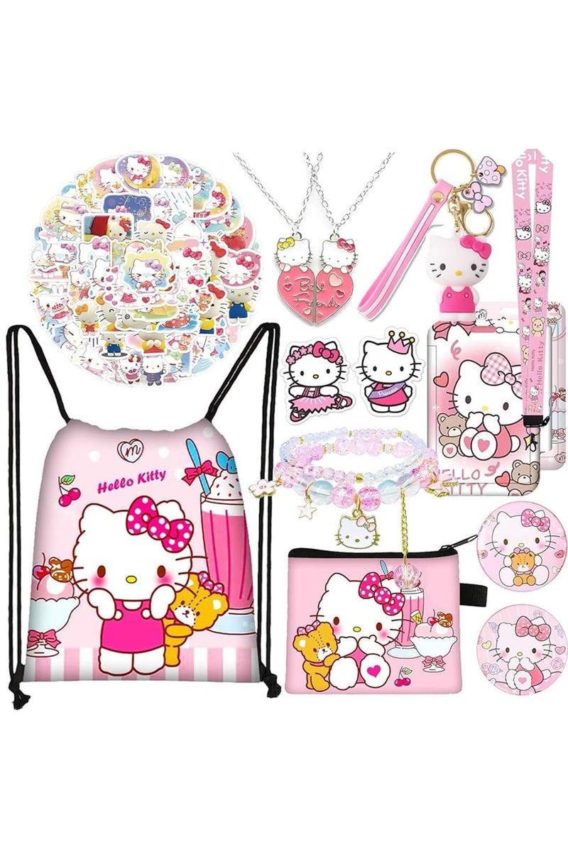 Hello Kitty HASTHIP® 12Pcs Kawaii Sanrio Stuff Kitty School Supplies Set, Hello Kitty Sanrio Stationery Set with Drawstring Bag Coin Wallet Bracelet Keychain Necklaces Button Pins Stickers Lanyard for Kids Adults - Image 1