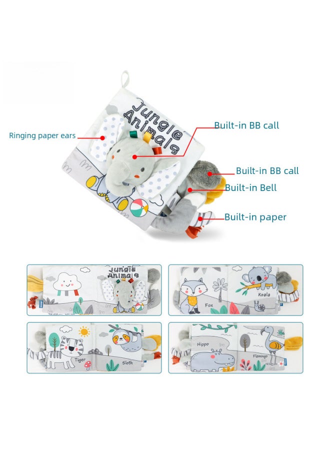 Black White Tail Cloth Book Baby Tear-resistant Early Education 3d Cognition Toy Non-toxic Fabric Book For Infants-Color:Grey Elephant Cloth Book  - Image 3